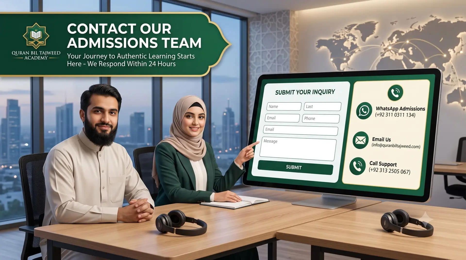 Contact form banner for Quran Bil Tajweed Academy