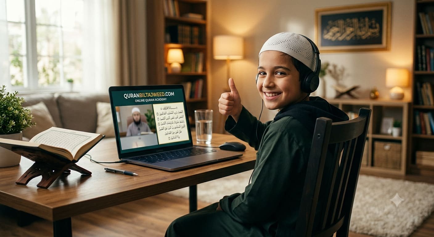 Young student during online Quran admission class